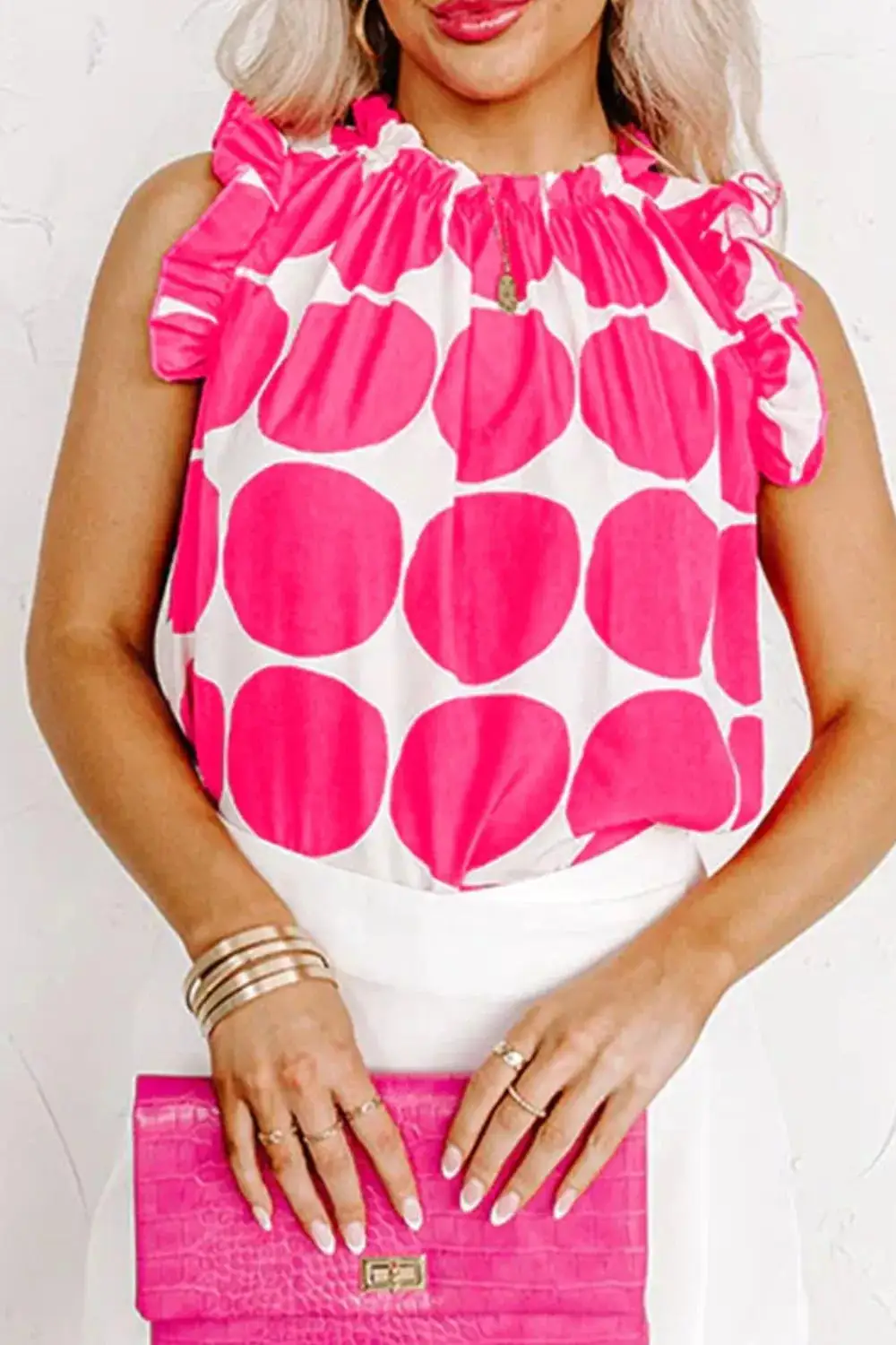 Polka Dot Print Frilled Round Neck Shift