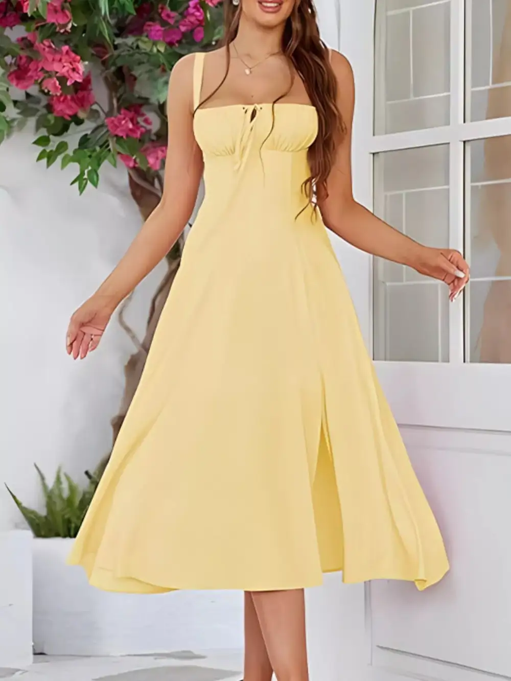 Textured Detail Tie Midi Dress