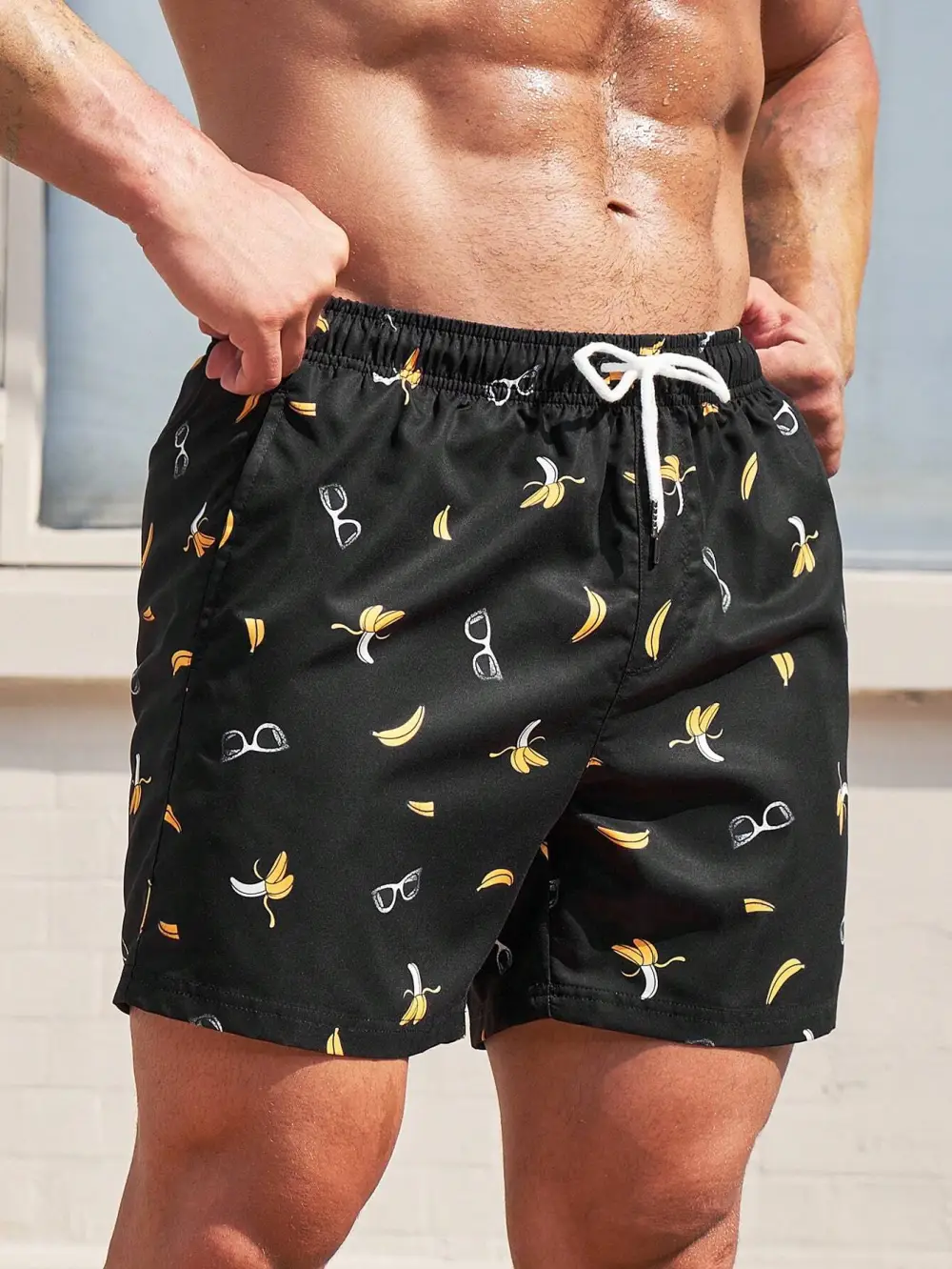 Men's Coastal Banana Print Swim Trunks