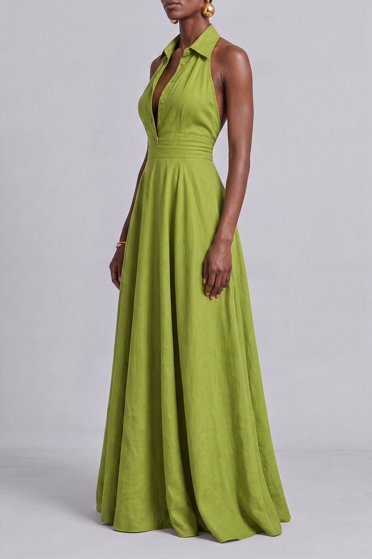 Halter Neck Button Front Maxi Dress