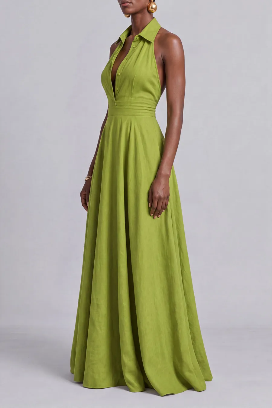 Halter Neck Button Front Maxi Dress