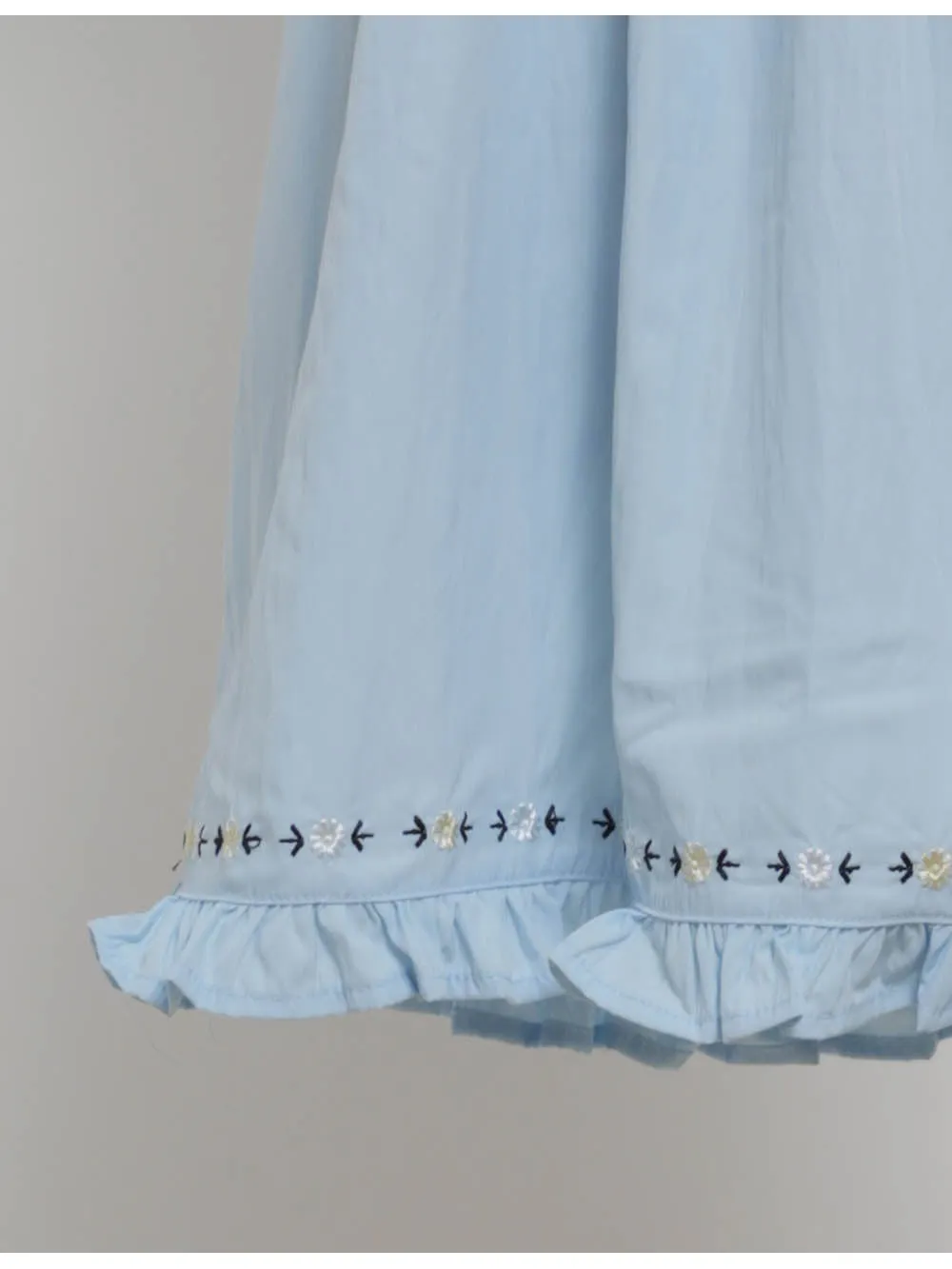 Embroidery Square Neck Bow Mini Dress