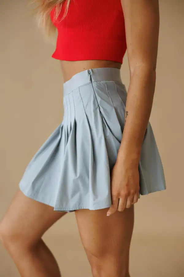 Side Zipper Built-In Shorts Pleated Skirt