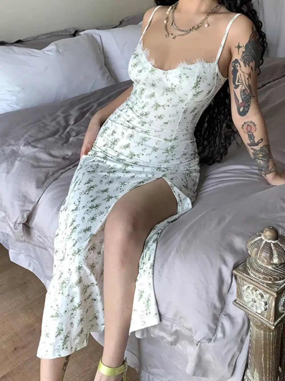 Floral Printed Lace Midi Dress