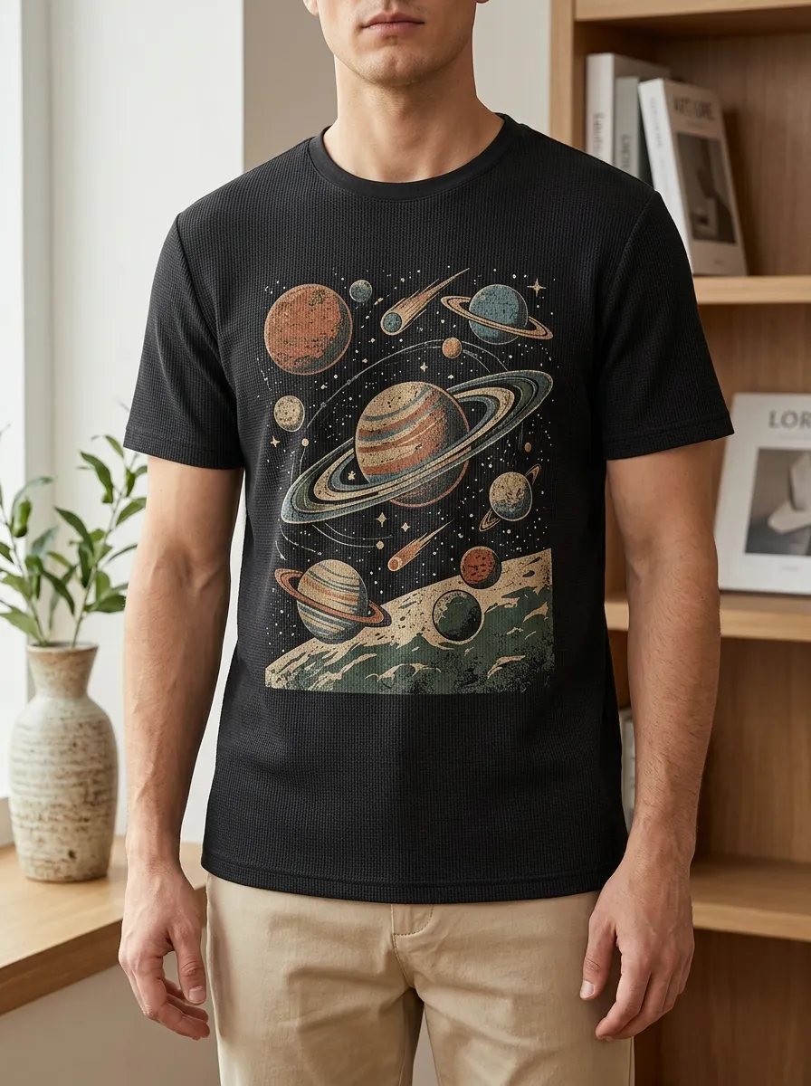 Men's Space Astronomy Lover Planets Crew Neck T-Shirt