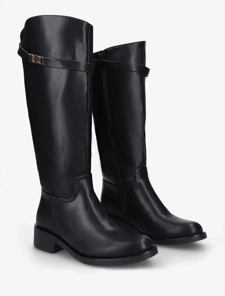 Classic Heritage Block Heel Faux Leather Knee High Boots