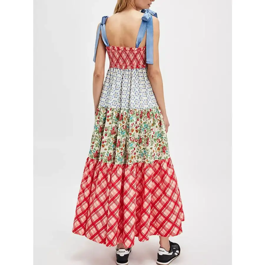 Printed V Neck Tie Shoulder Cami Dress