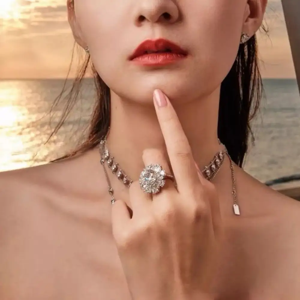 Elegant Sparkle Sterling Silver Moissanite Ring