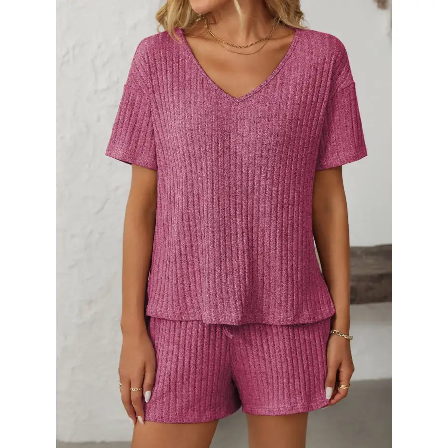 Mandy V Neck Short Sleeve Top and Shorts Set