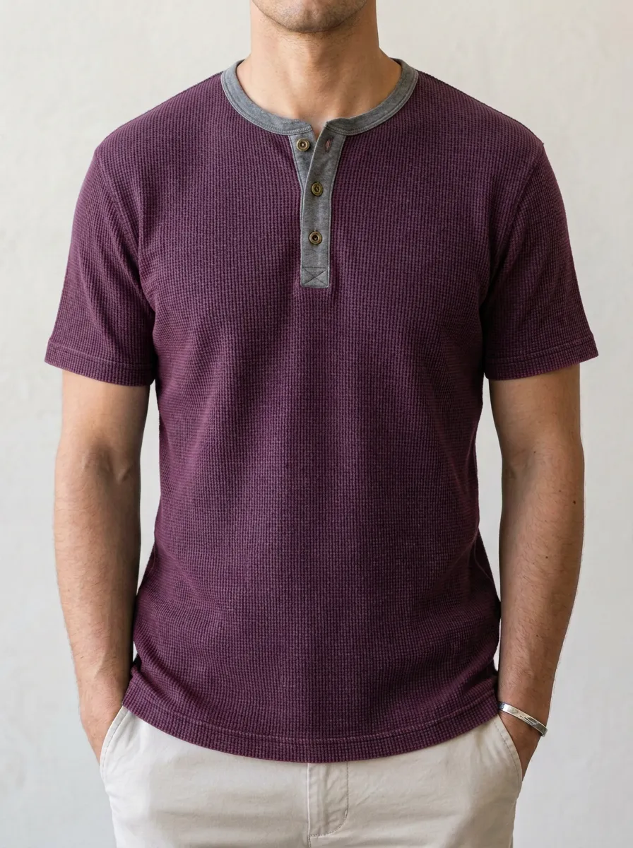 Men's Training Inspired Waffle Knit Button Placket Henley Shirt