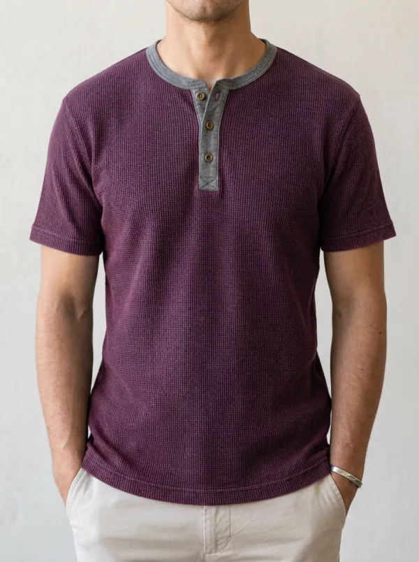 Men's Training Inspired Waffle Knit Button Placket Henley Shirt