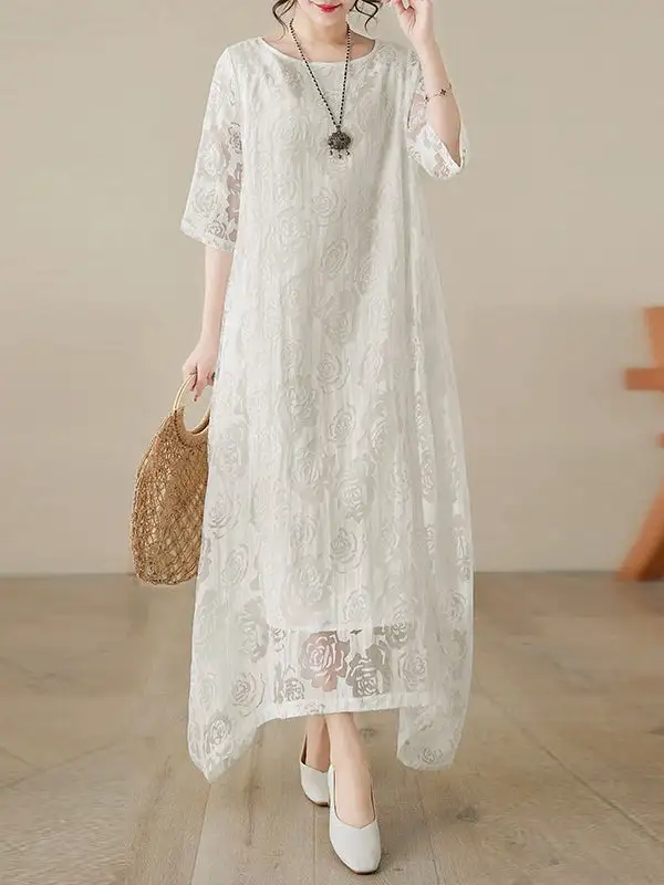 Gauze Neck Maxi Dress