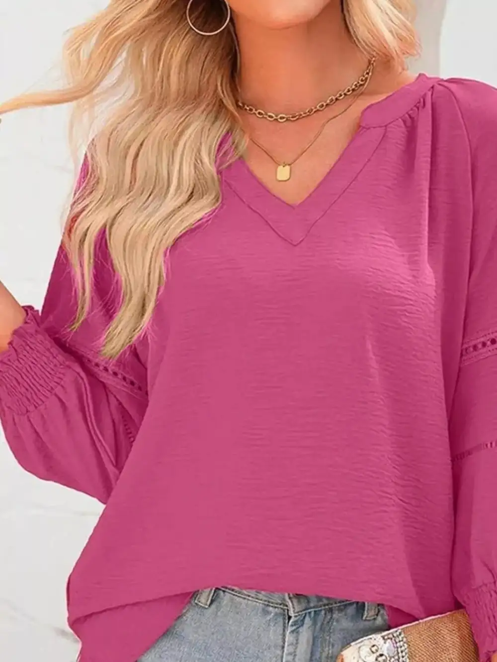 Smocked Long Sleeve Blouse