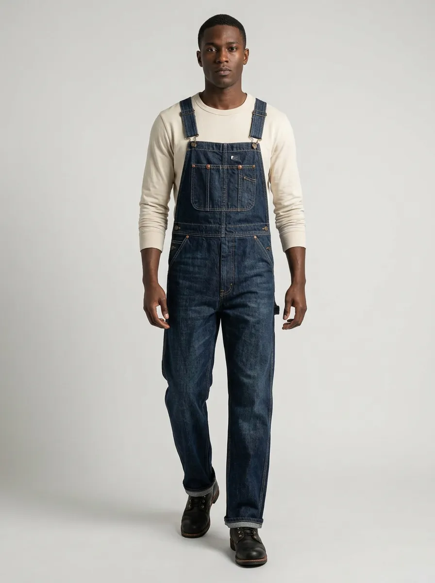 Men's Vintage Style Dark Wash Denim Bib Overalls