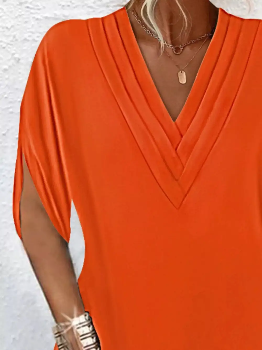 V-Neck Side Slit Mini Dress