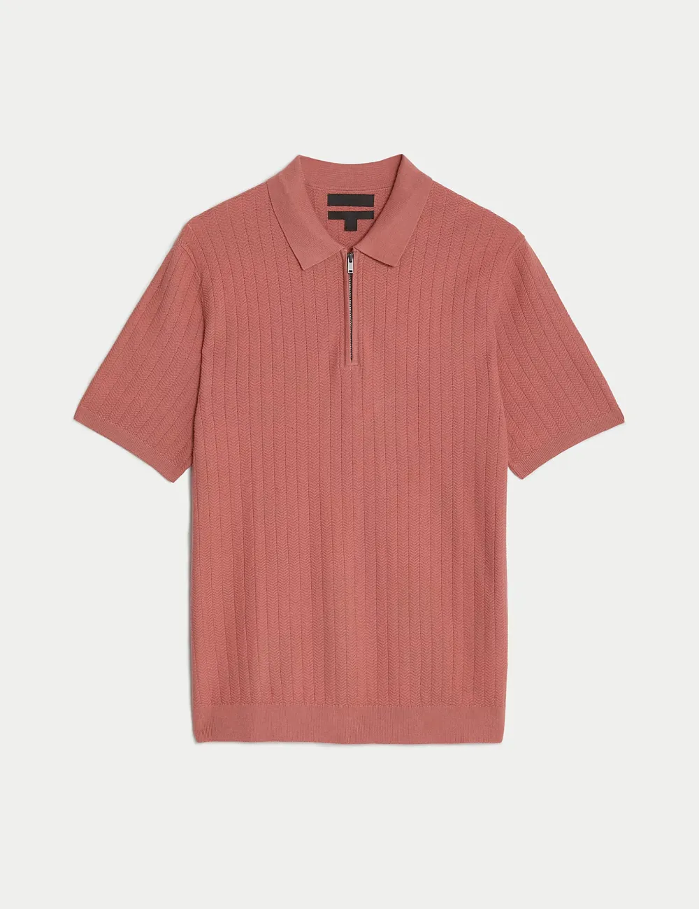 Men's Pink Textured Knit Quarter Zip Polo
