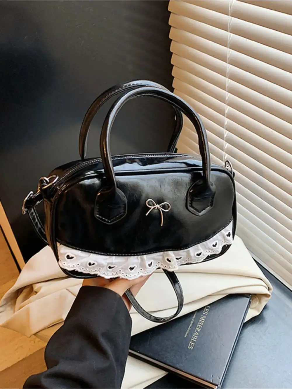 Lace Bow Accent Crossbody Bag