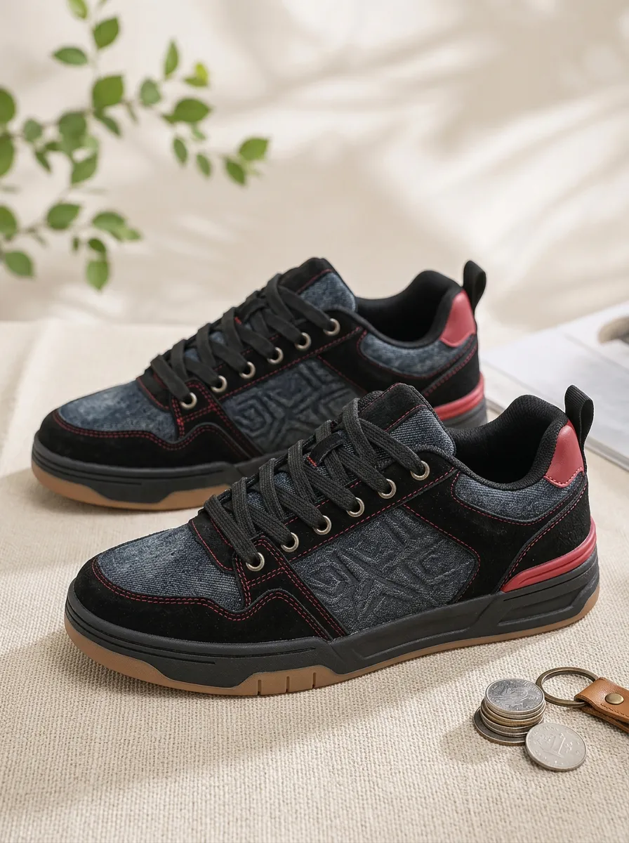 Men's Patchwork Geometric Embossed Patterned Skate Shoes
