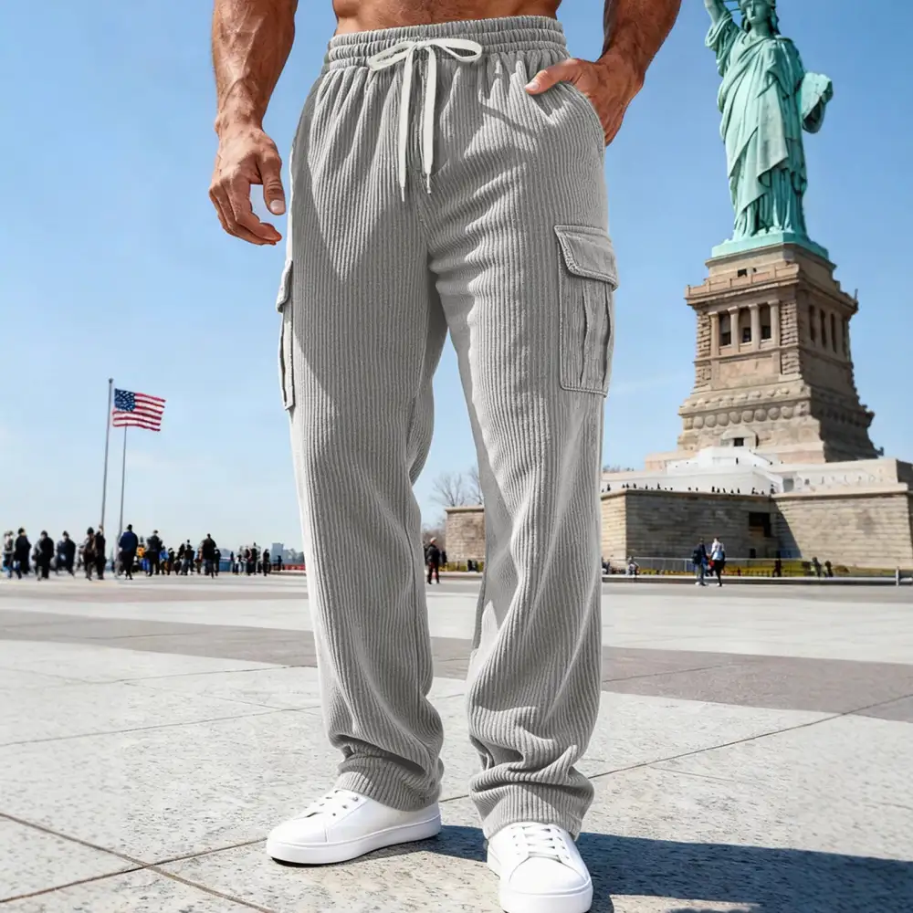 Men's Knitted Cargo Pants Waistband Pockets Cargo Pants