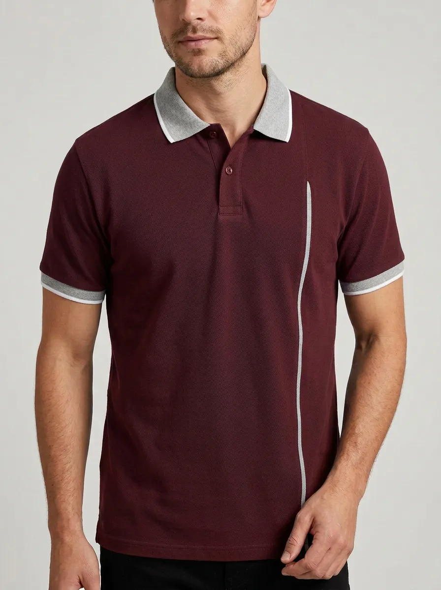 Men's Minimalist Vertical Stripe Contrast-Trim Polo Shirt