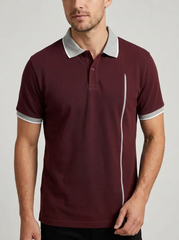 Men's Minimalist Vertical Stripe Contrast-Trim Polo Shirt