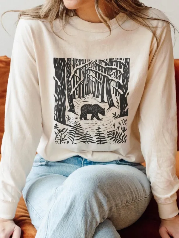Forest Bear Print T-Shirt