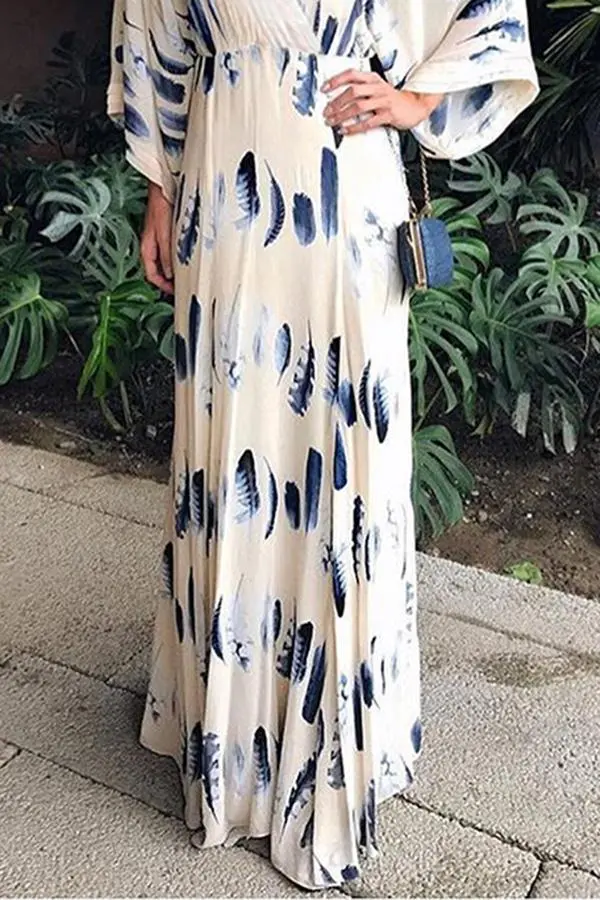 Sexy Floral Print Long Sleeves Vacation Maxi Dress