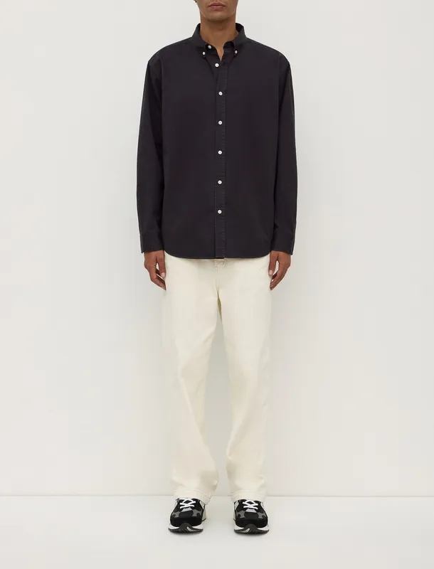 Washed Black Cotton Twill Button-Up Shirt