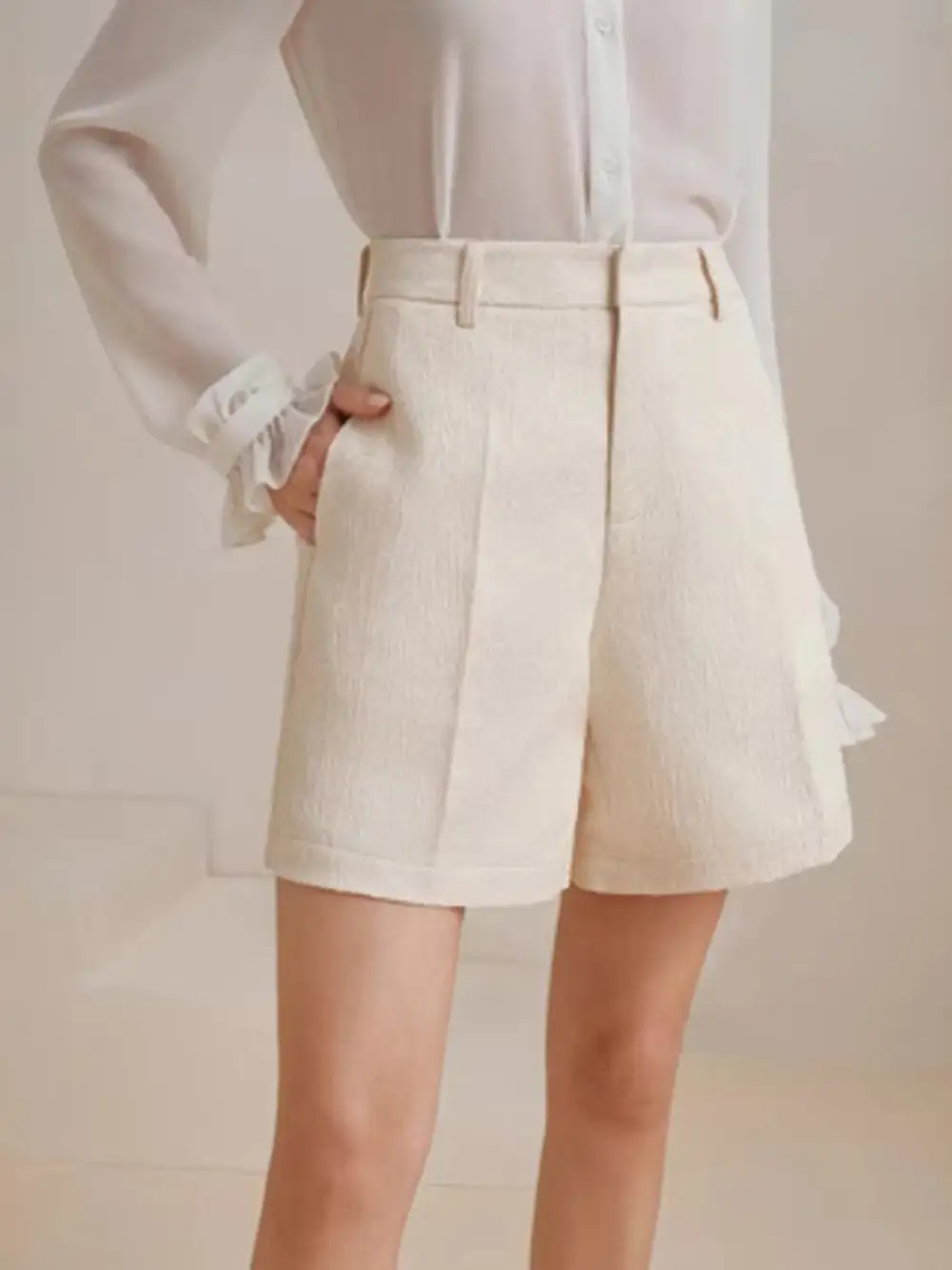High-Waist Textured Shorts