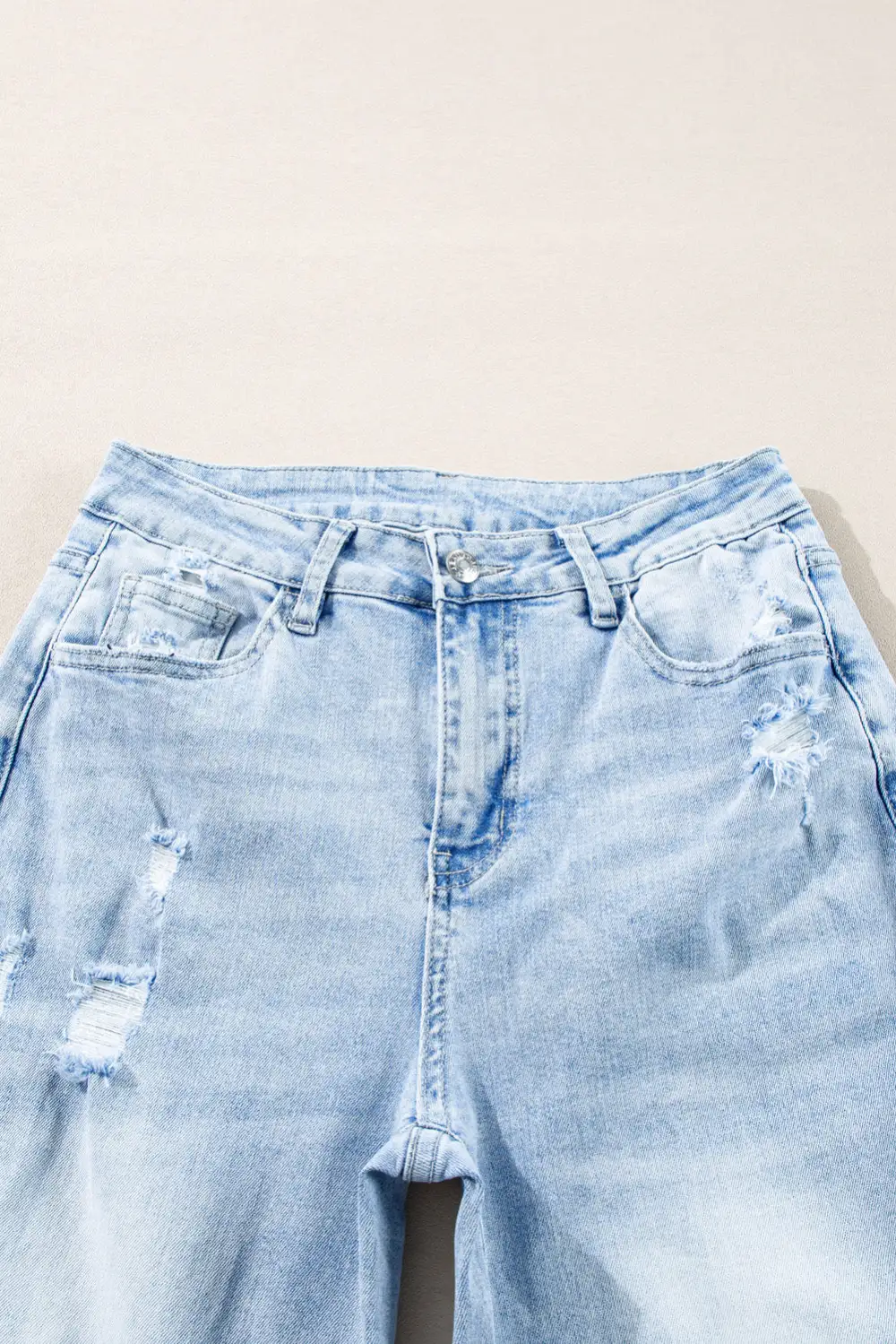 Light Wash Distressed Straight Jeans