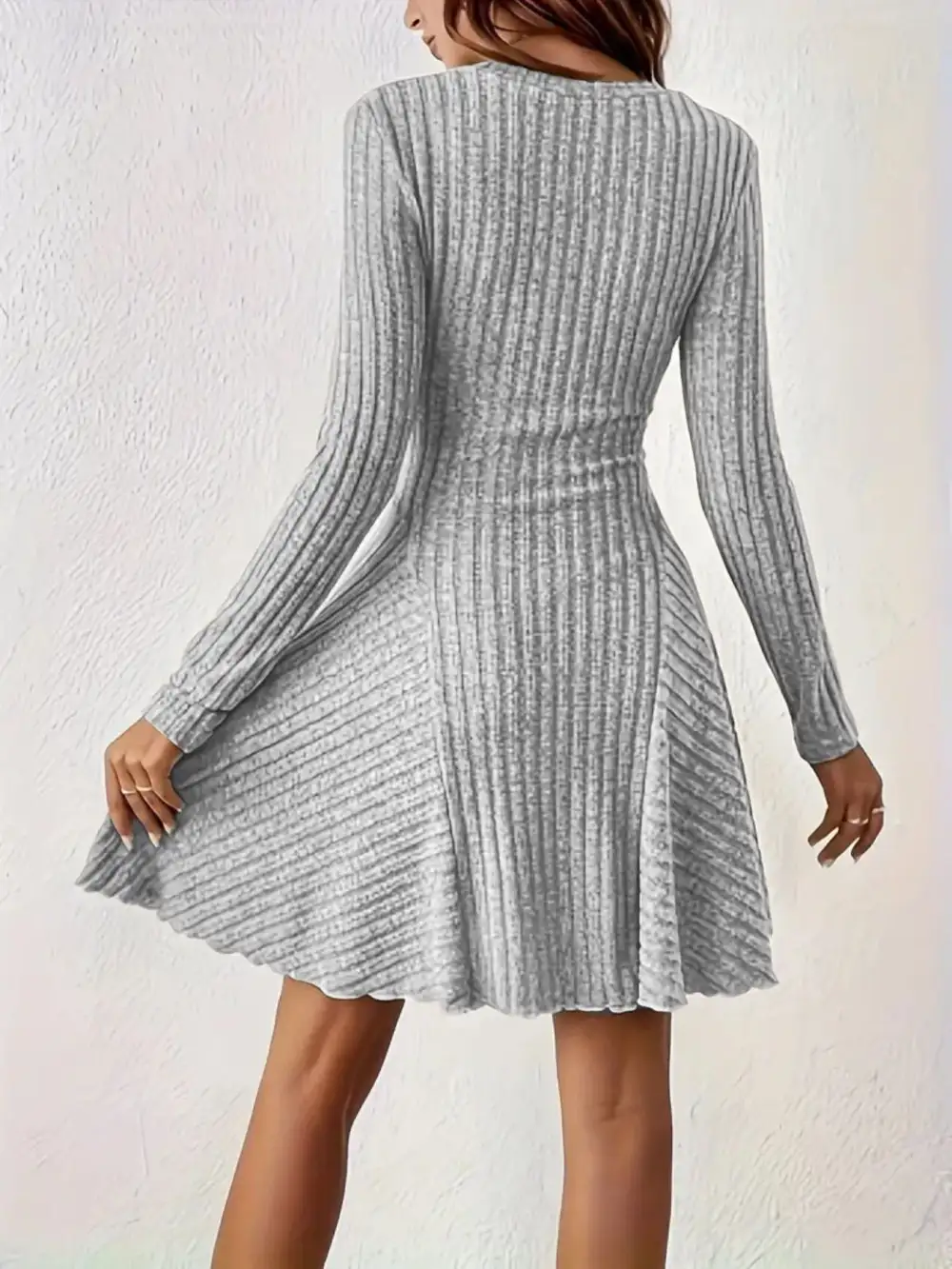 Ribbed Knit Long Sleeve Sweater Dress