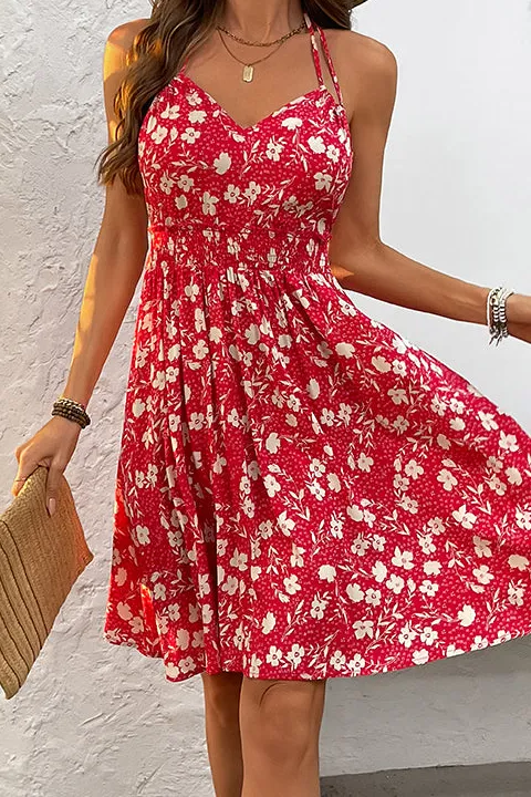 Neck Halter Neck Floral Print Mini Dress