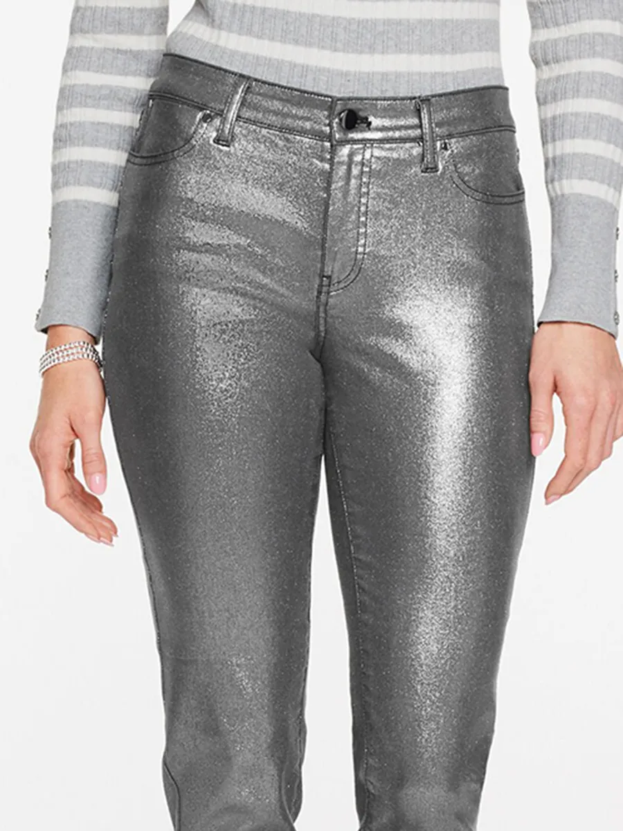 Women'S Silver-Gray Shiny Slim-Fit Cropped Pants
