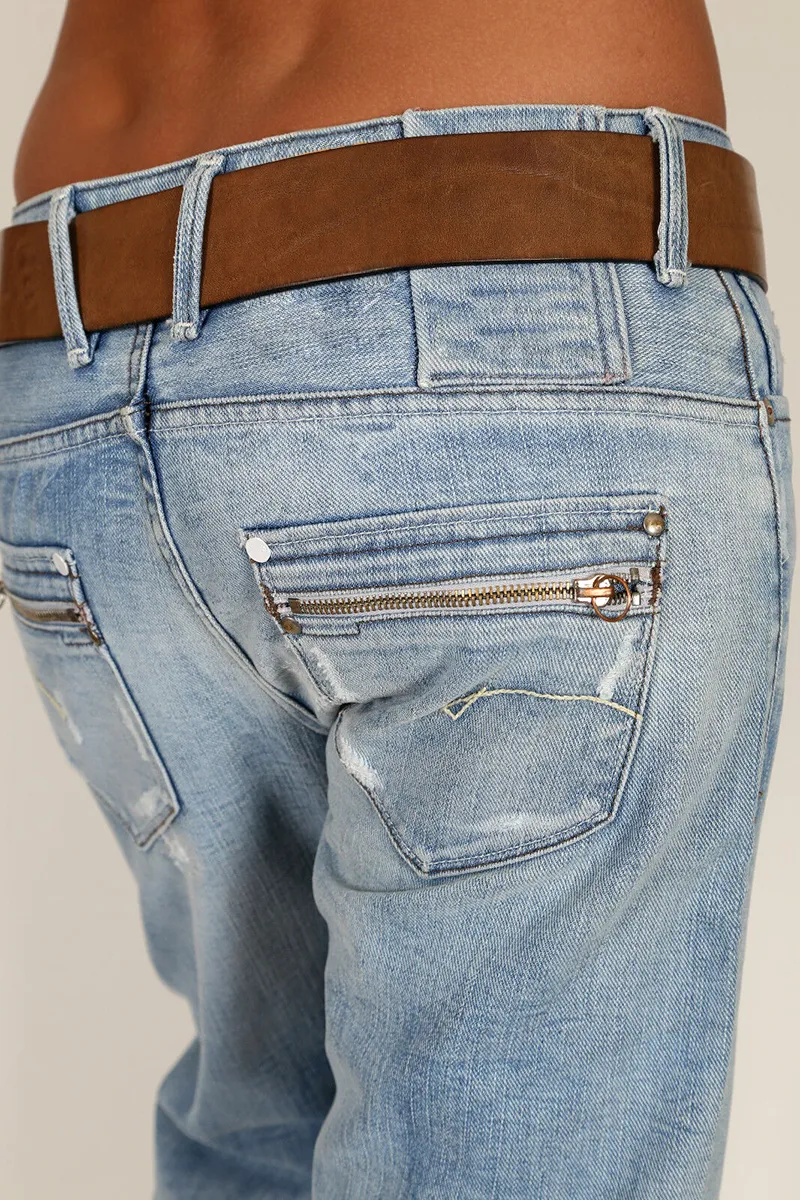 Ripped Zip Detail Slant Pocket Jeans Without Belt