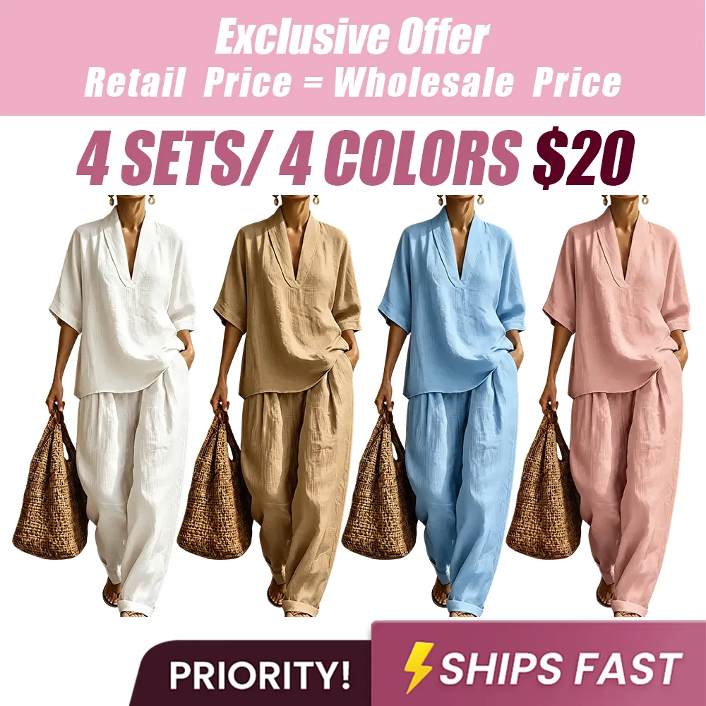 2026 New Relaxed Henley Top and Wide-Leg Pants Co-Ord Set