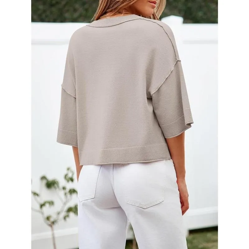 Womens Half Sleeve Cardigan Sweaters Cropped Button Down Tops Oversized Lightweight Ribbed Knit Summer Outfits