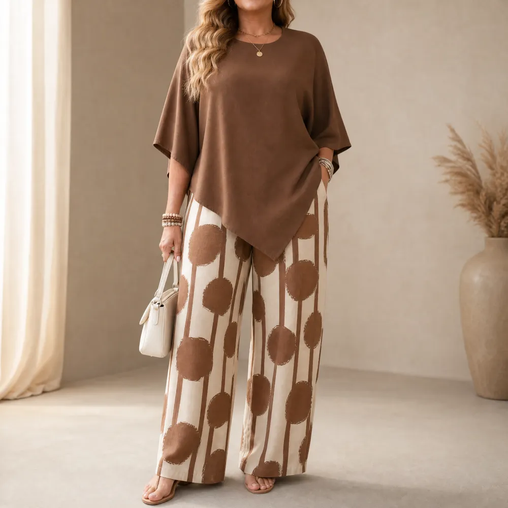Asymmetric Drape Print Pants Set