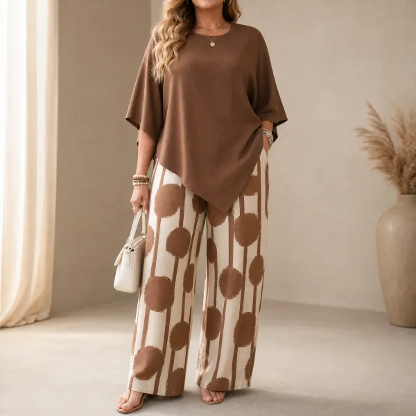 Asymmetric Drape Print Pants Set