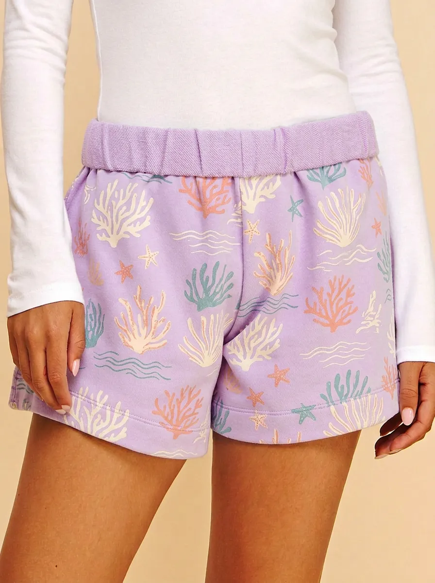 Women's Coastal Coral Reef Starfish Printed Shorts