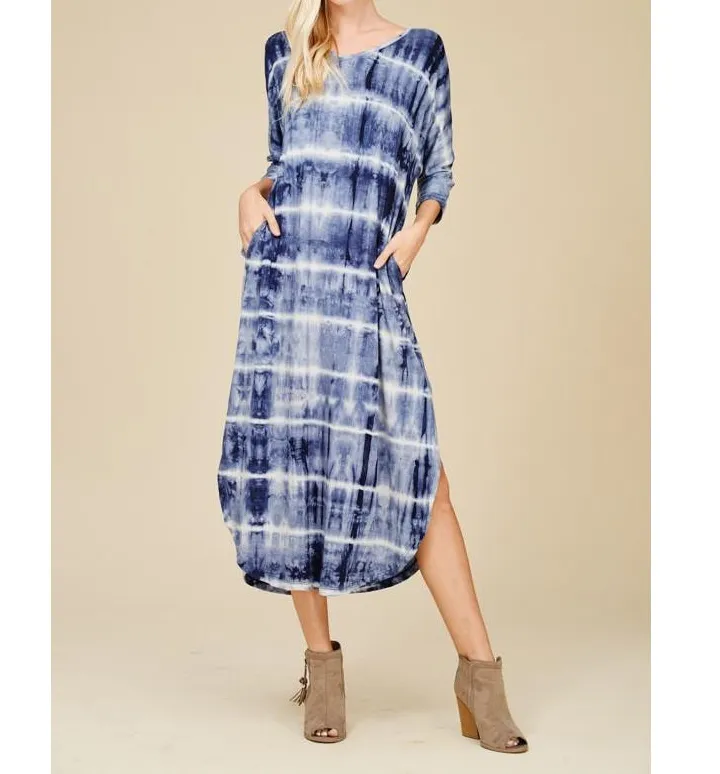 Tie Dye Print Sleeve Low Back Maxi Dress - Size
