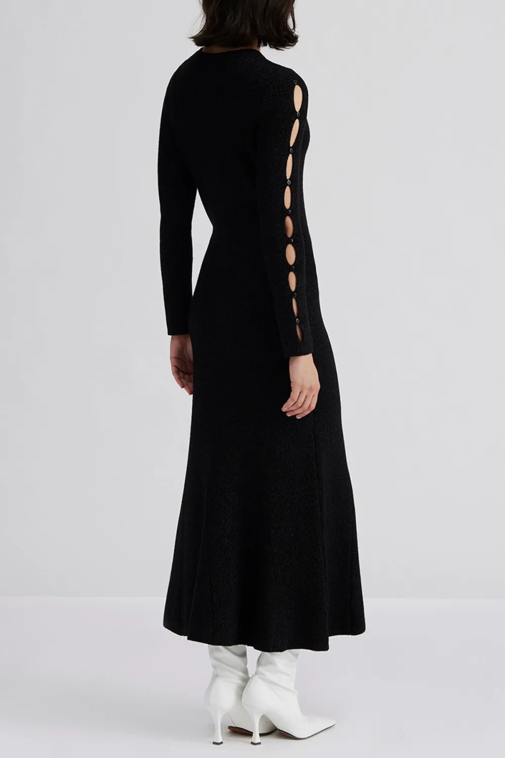Cut Out Sleeve Knit Midi Dress