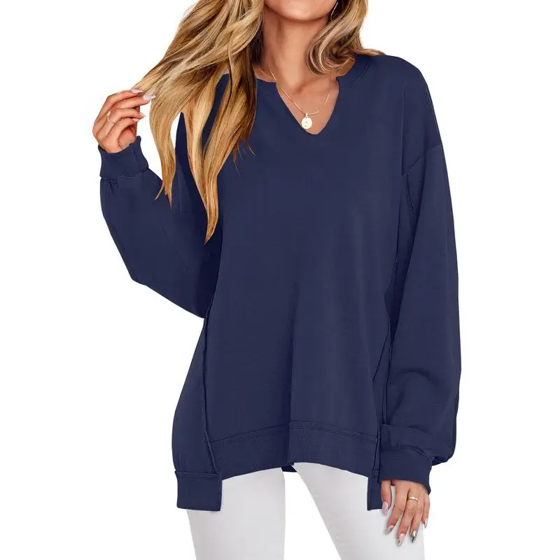 Women's Oversized Sweatshirt V Neck Long Sleeve Tunic Lightweight Pullover