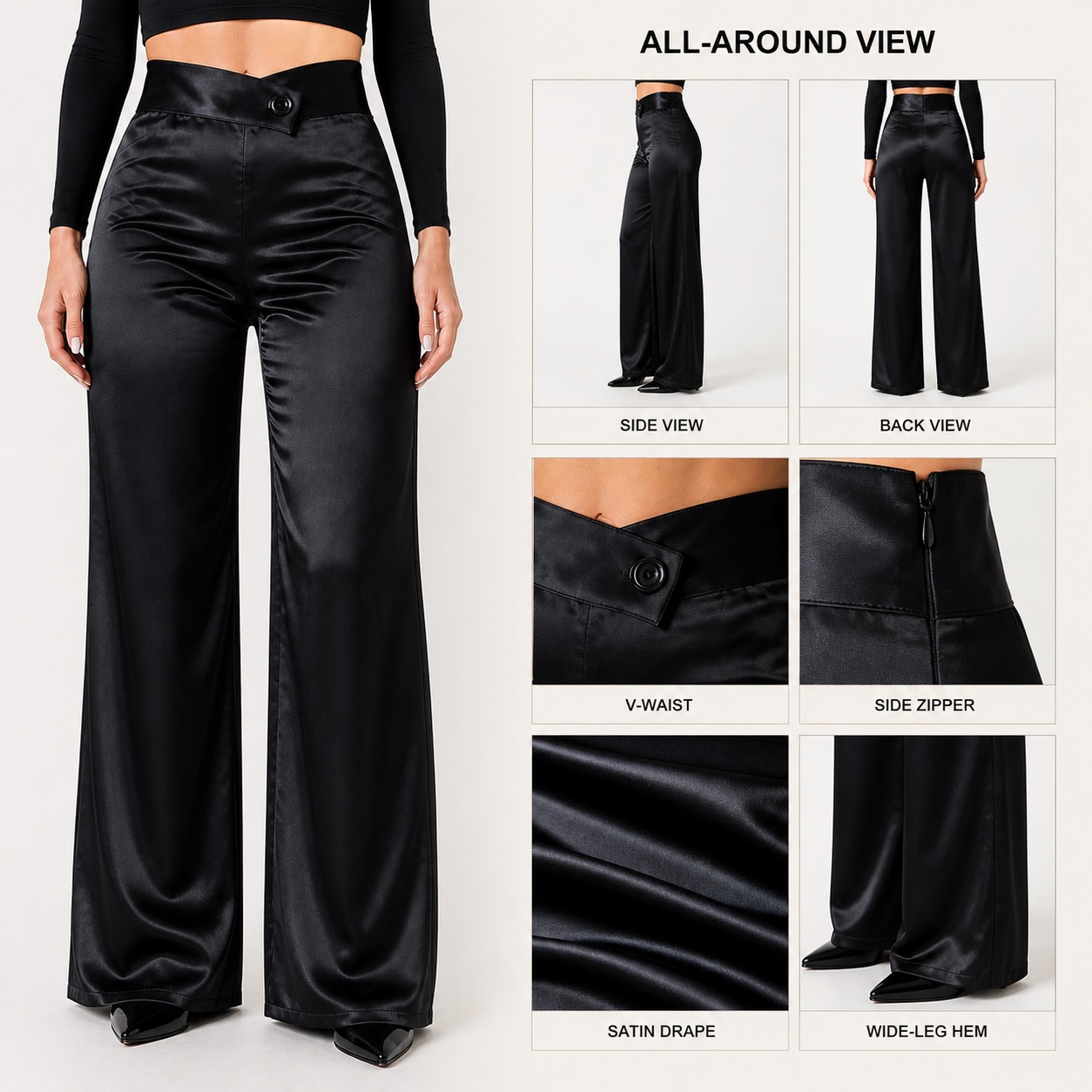  of satin straight-leg pants