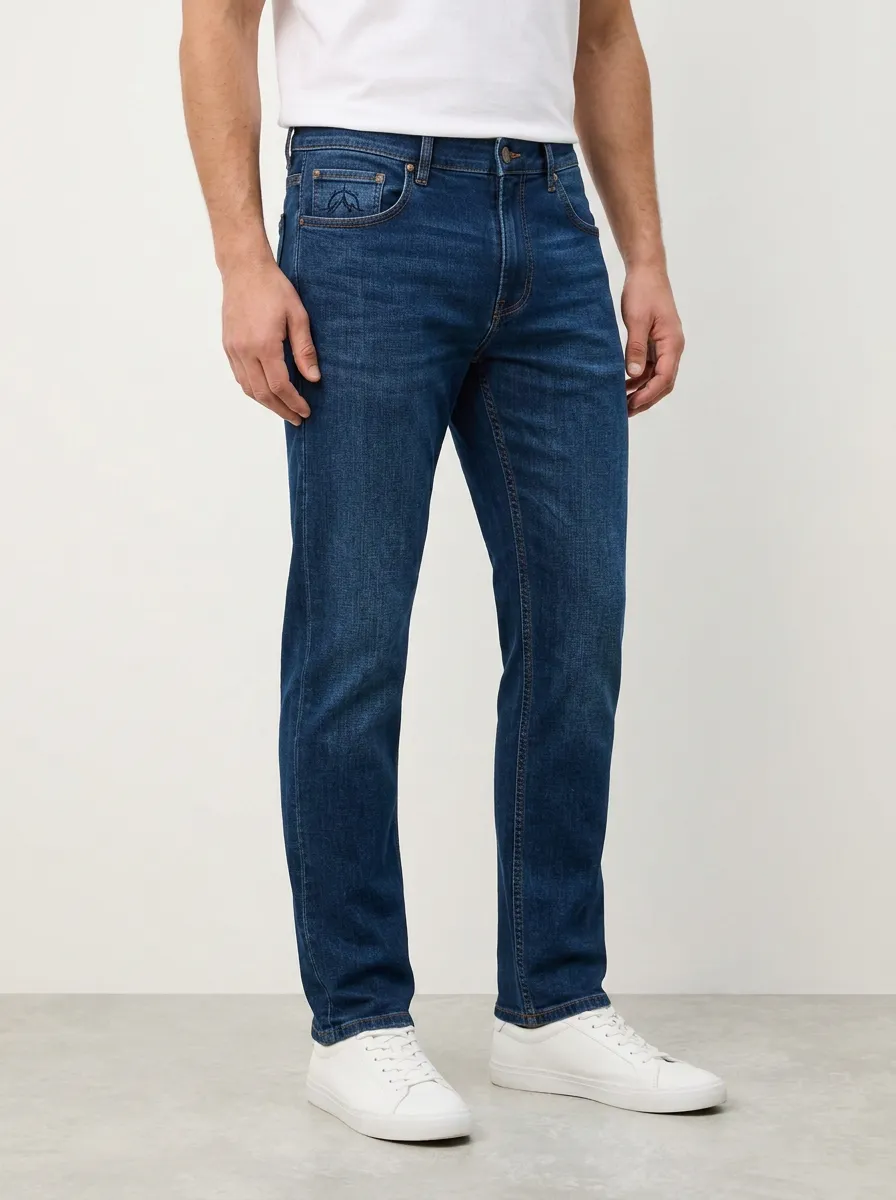Men's Classic Everyday Mountain Logo Embroidered Stretch Denim Jeans