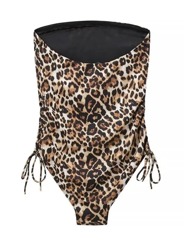 Animal Print Slim Fit Bandeau One Swimsuit