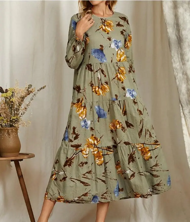 Printed Loose Large Swing Cotton Linen Dress