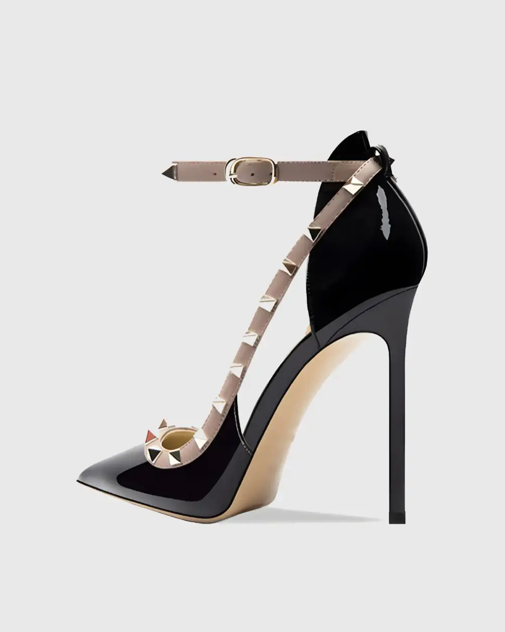Rivet Embellished Strap Cutout Pumps in Black