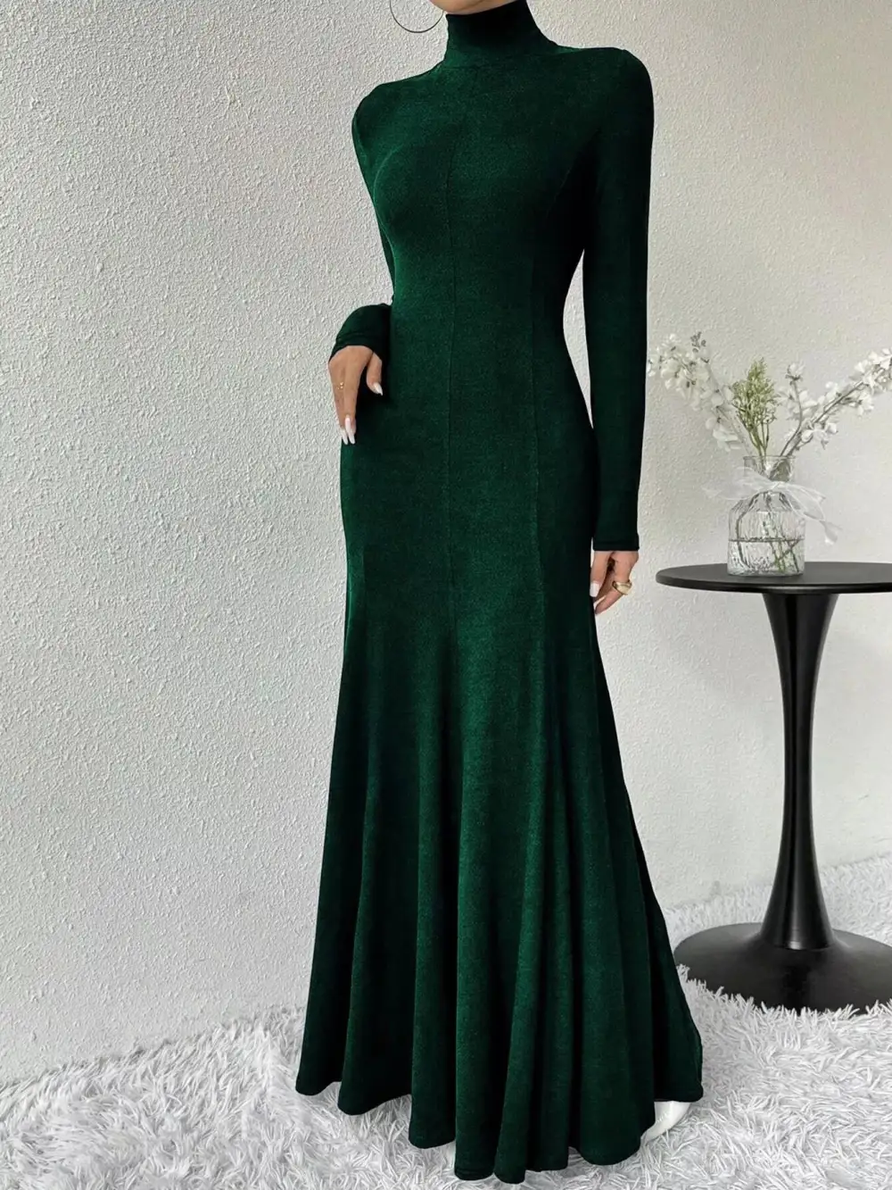 Polished Detail Long Sleeve Maxi Dress