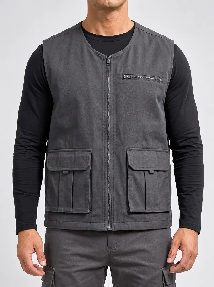 Cargo-Style Men's Sleeveless Utility Jacket