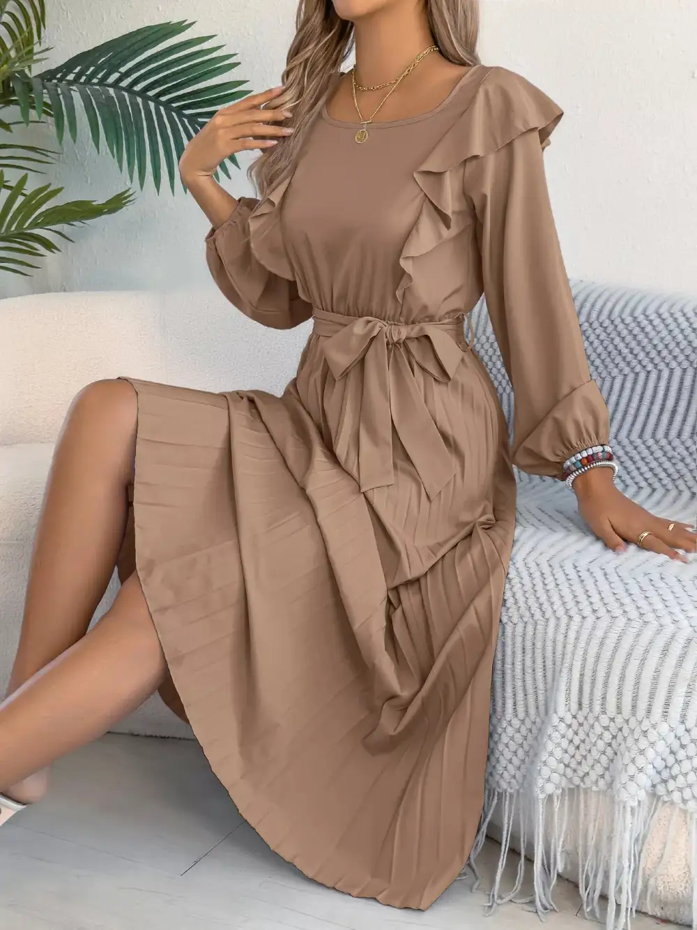 Ruffle Pleated Midi Dress